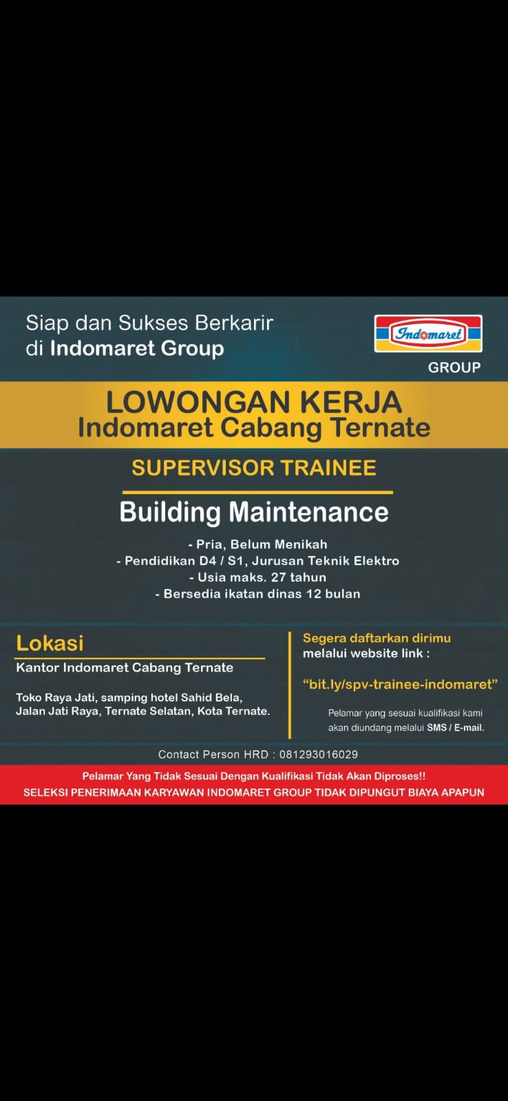 Lowongan Kerja Indomaret Cabang Ternate (SUPERVISOR TRAINIEE)
