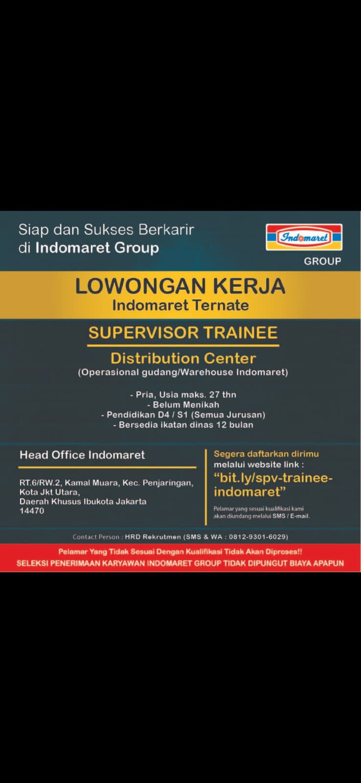 Lowongan Kerja Indomaret Cabang Ternate (DISTRIBUTION CENTRE)